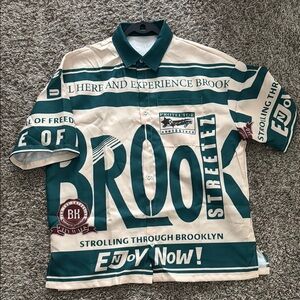 Green and Cream Graphic Button-Up Shirt